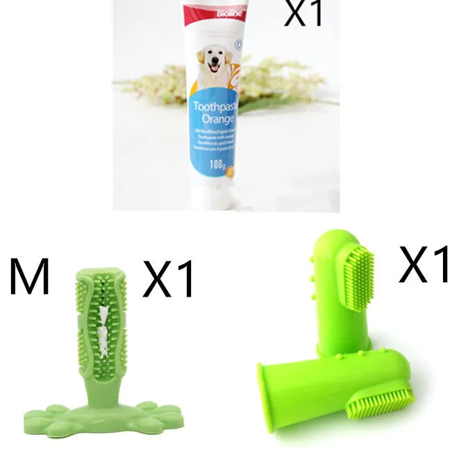 Bioline dog toothpaste in natural formula for calculus removal and fresh breath, available in beef mint orange flavours