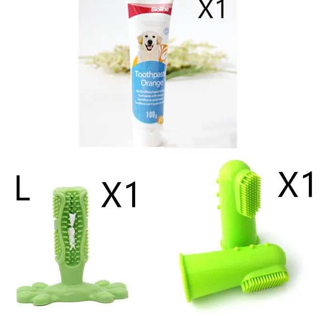 Bioline dog toothpaste in natural formula for calculus removal and fresh breath, available in beef mint orange flavours