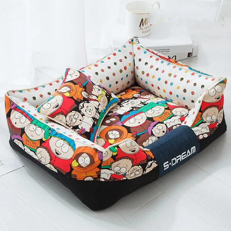 Canvas and waterproof Oxford cloth pet nest bed in size L for pets up to 30 kg, colour big mouth monkey