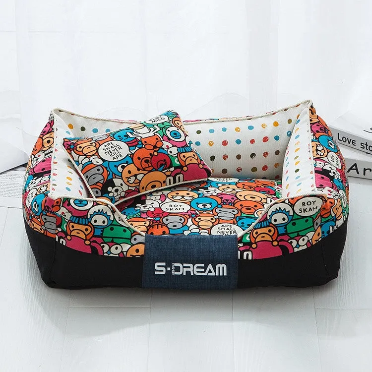 Canvas and waterproof Oxford cloth pet nest bed in size L for pets up to 30 kg, colour big mouth monkey