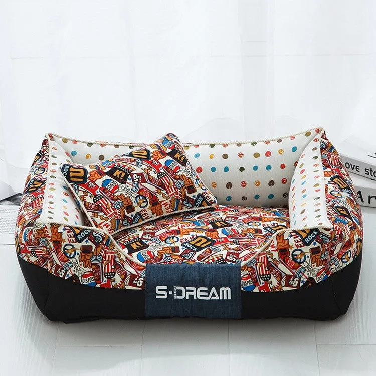 Canvas and waterproof Oxford cloth pet nest bed in size L for pets up to 30 kg, colour big mouth monkey