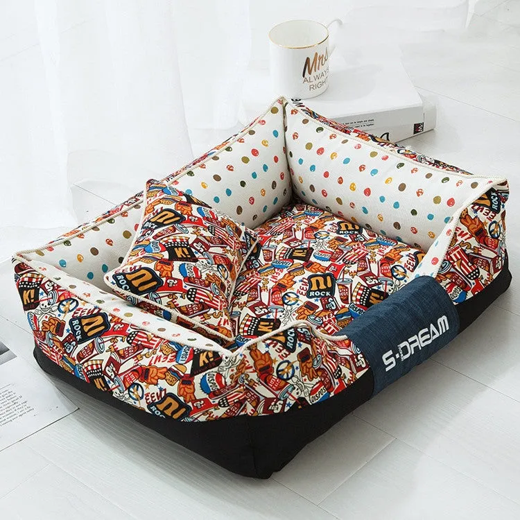 Canvas and waterproof Oxford cloth pet nest bed in size L for pets up to 30 kg, colour big mouth monkey