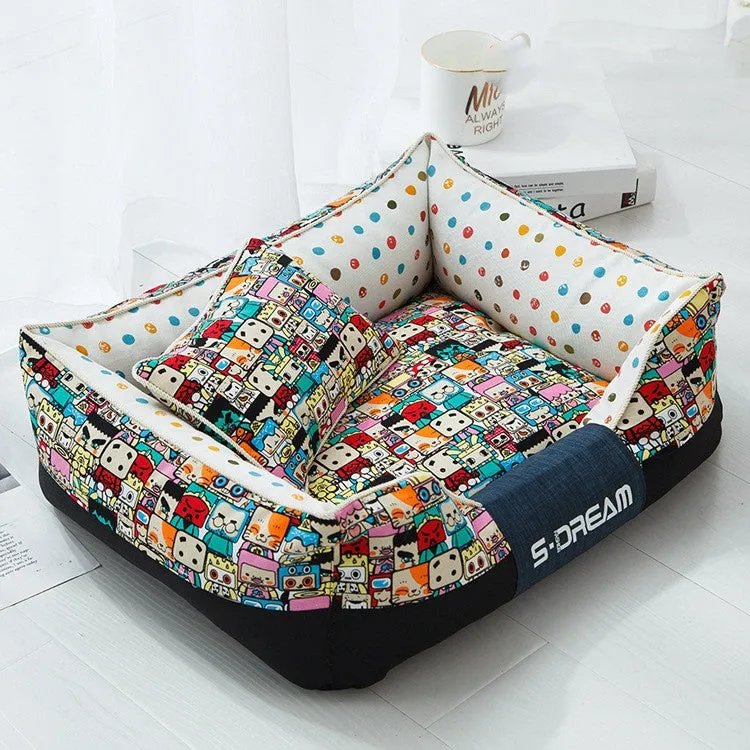 Canvas and waterproof Oxford cloth pet nest bed in size L for pets up to 30 kg, colour big mouth monkey