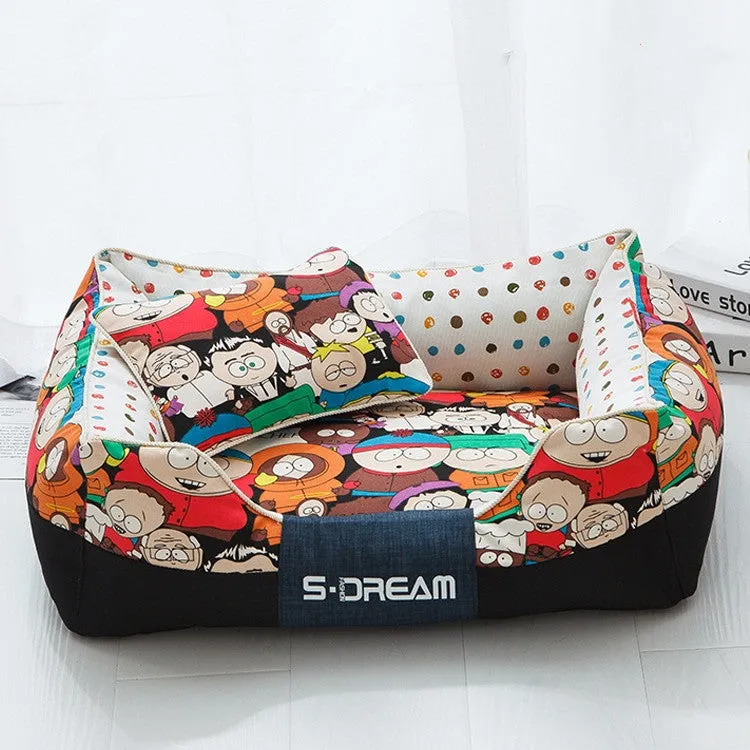 Canvas and waterproof Oxford cloth pet nest bed in size L for pets up to 30 kg, colour big mouth monkey
