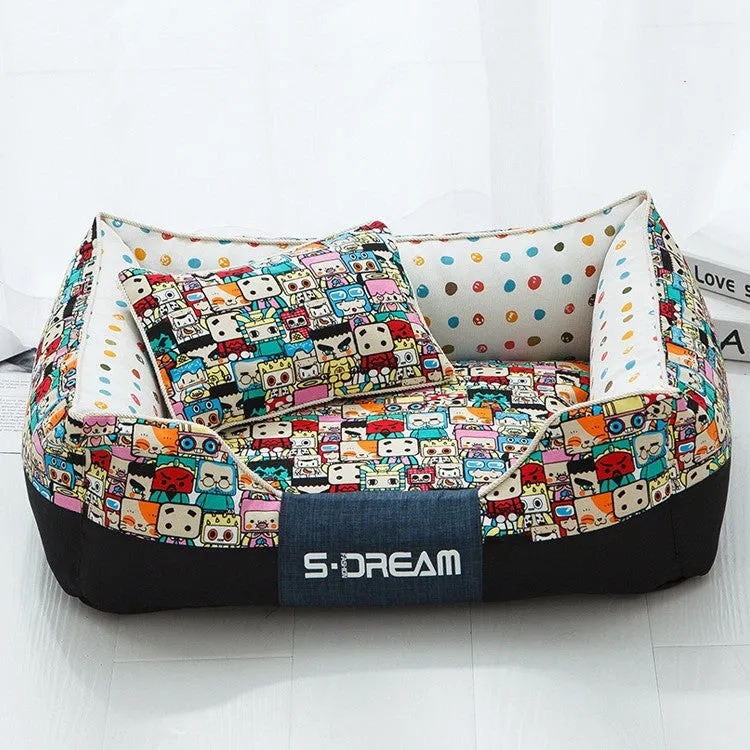 Canvas and waterproof Oxford cloth pet nest bed in size L for pets up to 30 kg, colour big mouth monkey