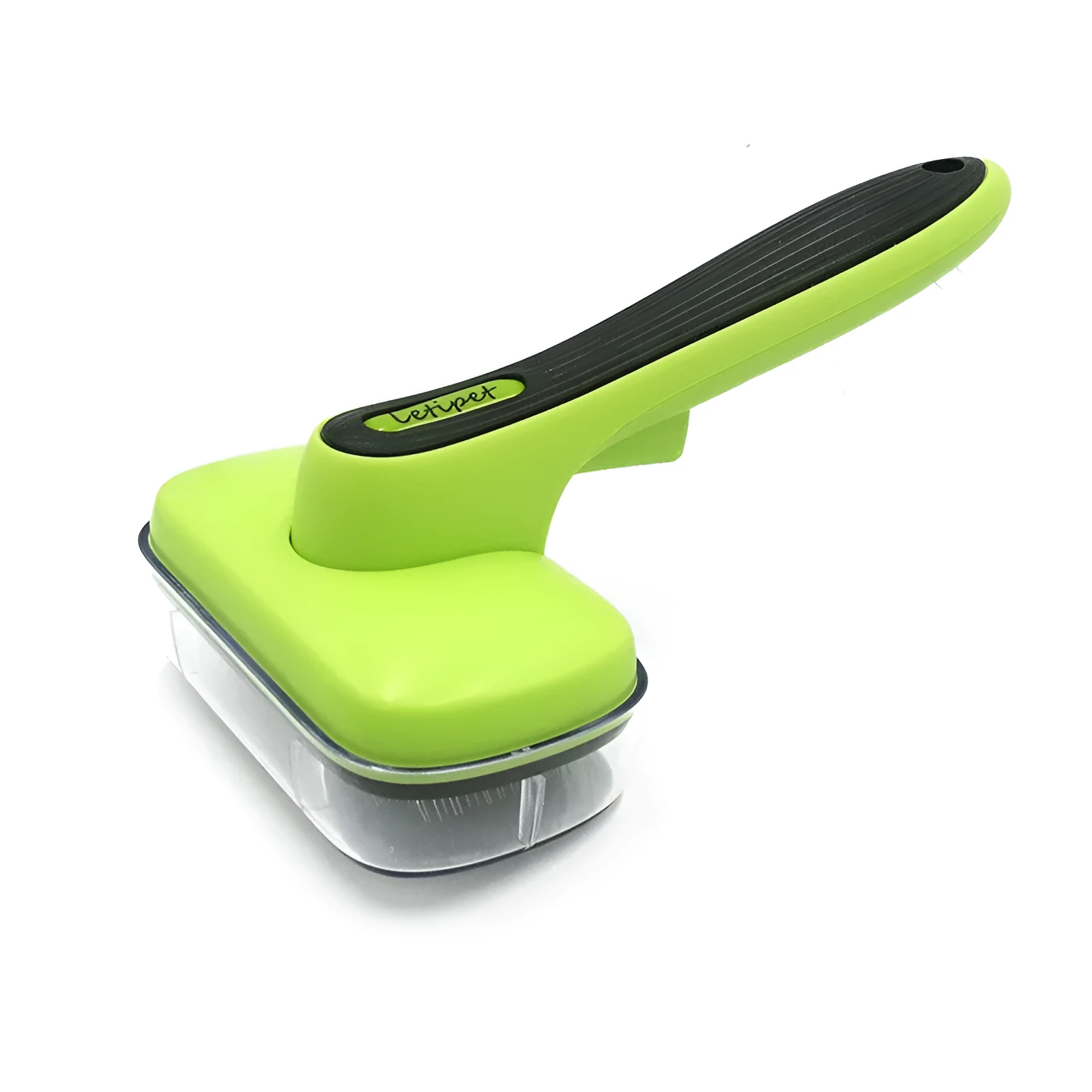 Fruit green automatic pet hair removal brush with ABS and TRP handle on white background