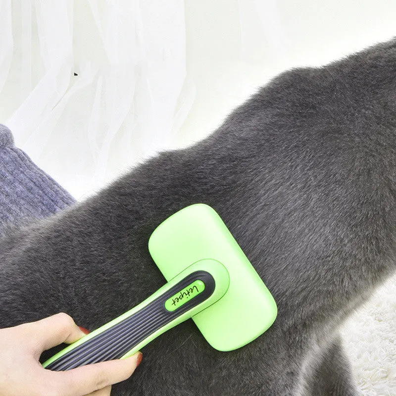 Fruit green automatic pet hair removal brush with ABS and TRP handle on white background