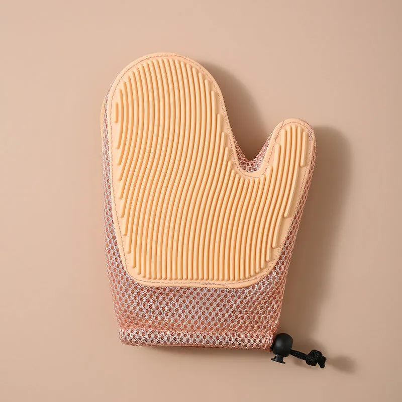 Two-in-one floating hair removal pet grooming glove in blue mesh and TPR material
