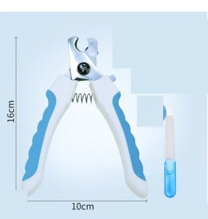 Yellow and grey pet nail trimmer clipper with LED light and magnifying glass on white background