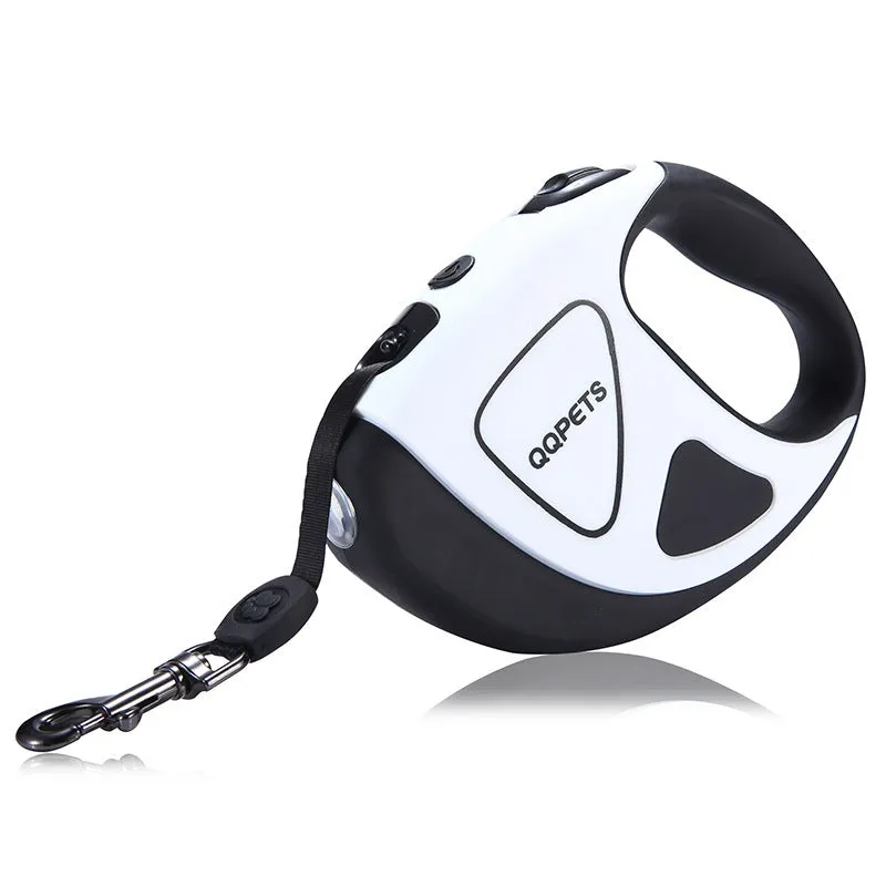 Retractable dog leash with LED light and anti-slip handle in red colour on white background