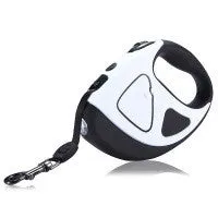 Retractable dog leash with LED light and anti-slip handle in red colour on white background
