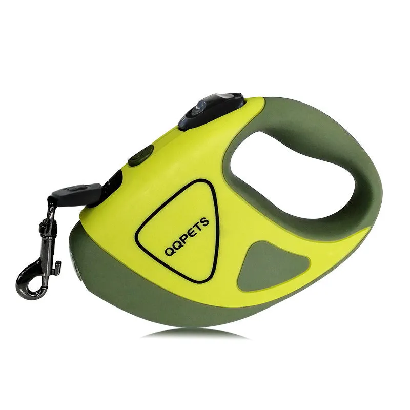 Retractable dog leash with LED light and anti-slip handle in red colour on white background