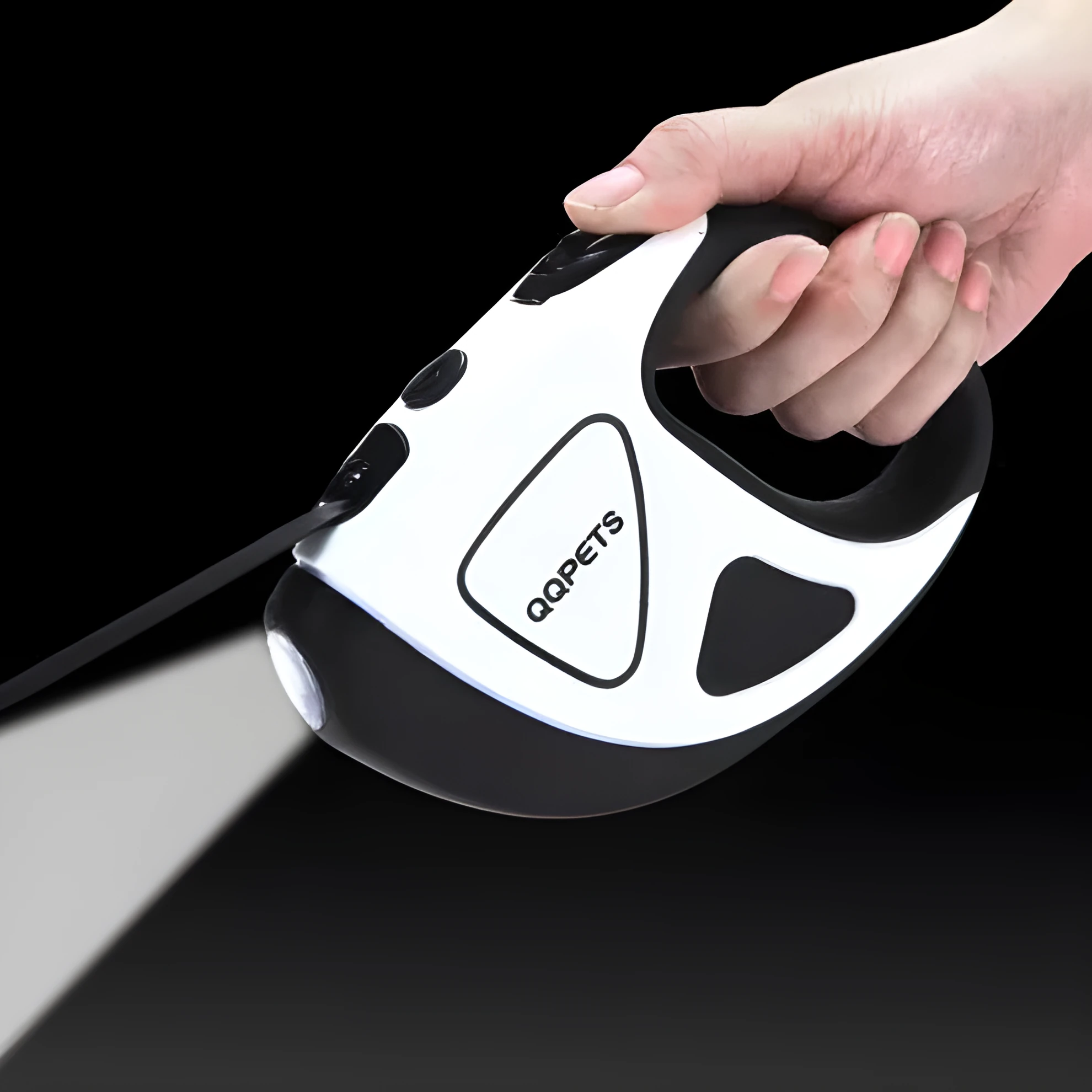 Retractable dog leash with LED light and anti-slip handle in red colour on white background