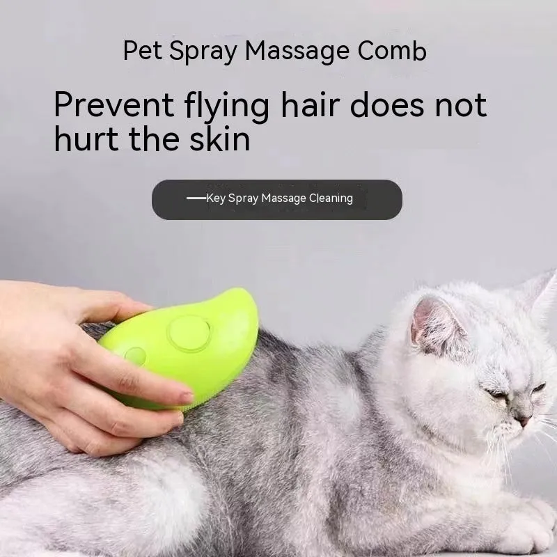 3-in-1 pet steam brush in green for cats and dogs, plastic construction, compact size