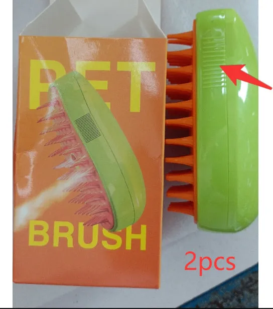 3-in-1 pet steam brush in green for cats and dogs, plastic construction, compact size