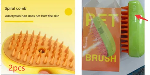 3-in-1 pet steam brush in green for cats and dogs, plastic construction, compact size