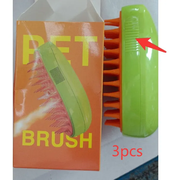 3-in-1 pet steam brush in green for cats and dogs, plastic construction, compact size