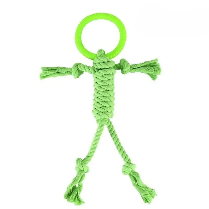 Cotton rope dog chew toy with 14cm ring diameter and 50cm length in blue
