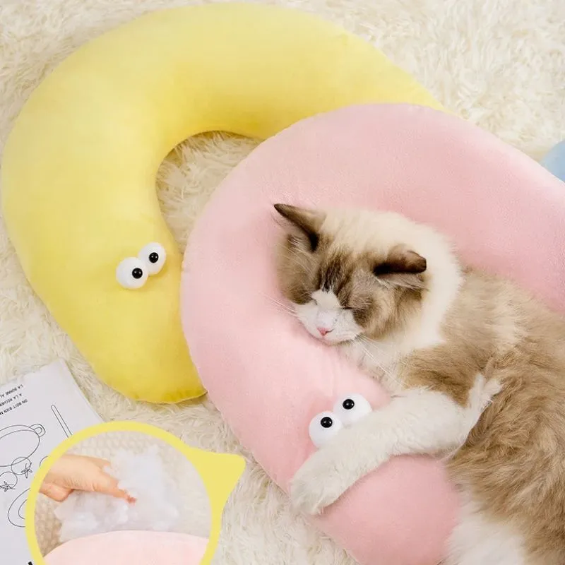 Cute cat eye pillow pet neck support in green, pink, yellow, small and large sizes