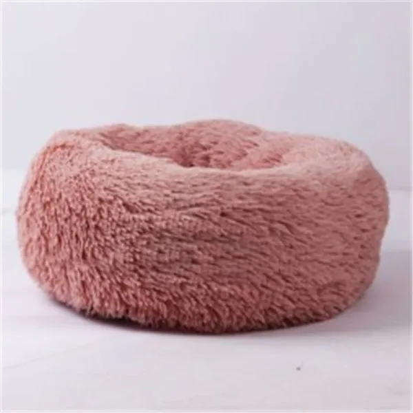 Round long-hairy pet bed in soft plush with 4cm pile, non-slip bottom, suitable for cats and dogs