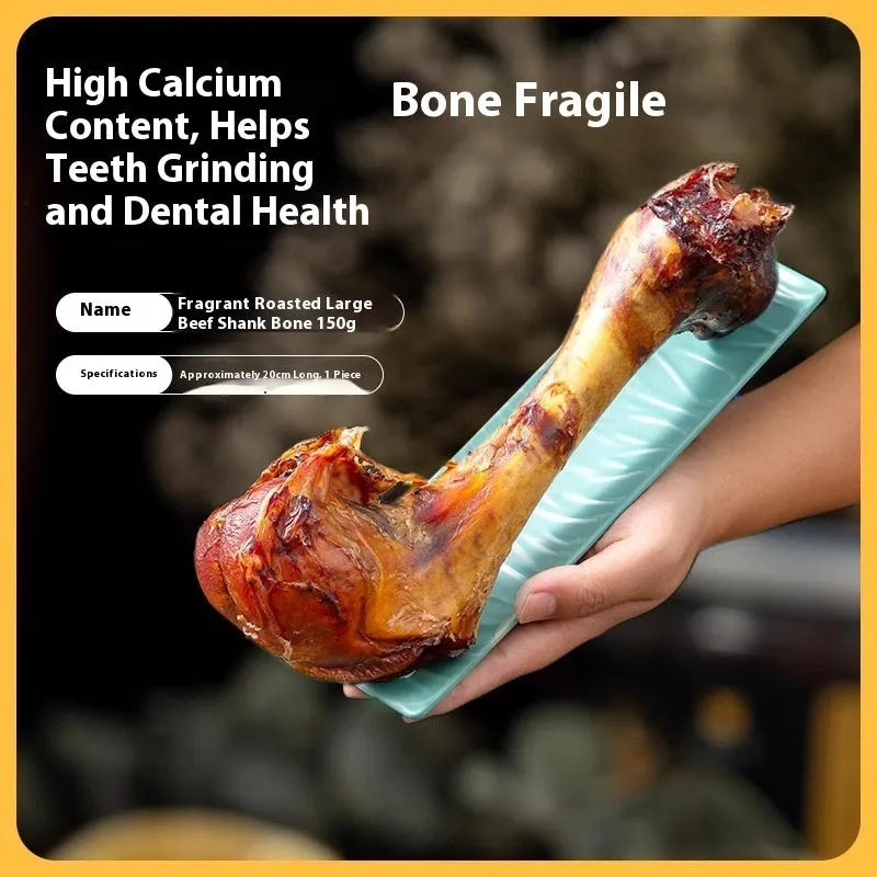 High-calcium dog molar chew toy in roasted ox bone flavour, shown in large, medium, and small sizes.