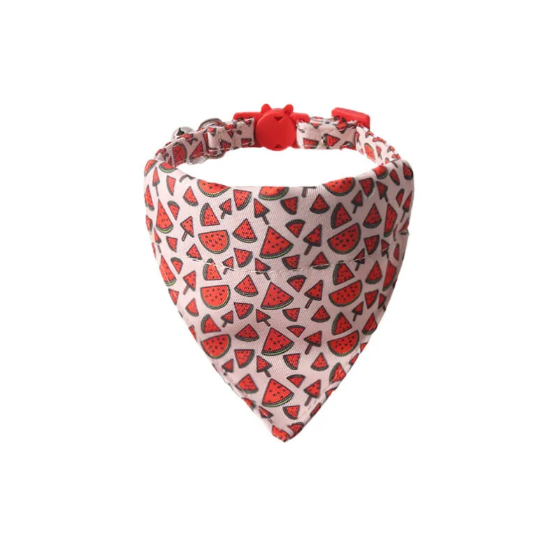 Fruit series pet collar with bell in peach fabric leather, adjustable 1.0x28cm, watermelon bow style