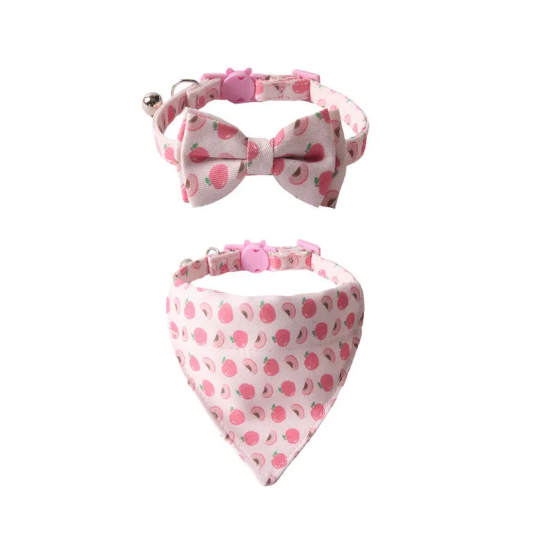 Fruit series pet collar with bell in peach fabric leather, adjustable 1.0x28cm, watermelon bow style