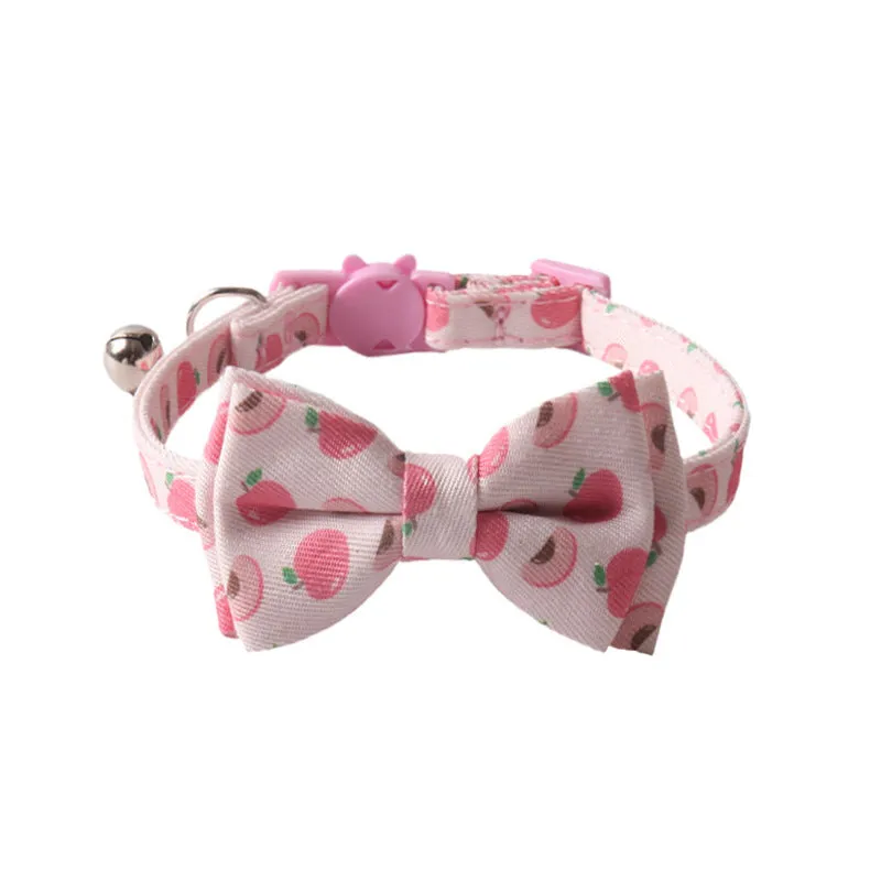 Fruit series pet collar with bell in peach fabric leather, adjustable 1.0x28cm, watermelon bow style