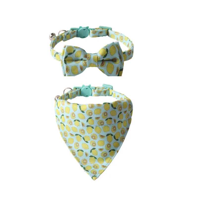Fruit series pet collar with bell in peach fabric leather, adjustable 1.0x28cm, watermelon bow style