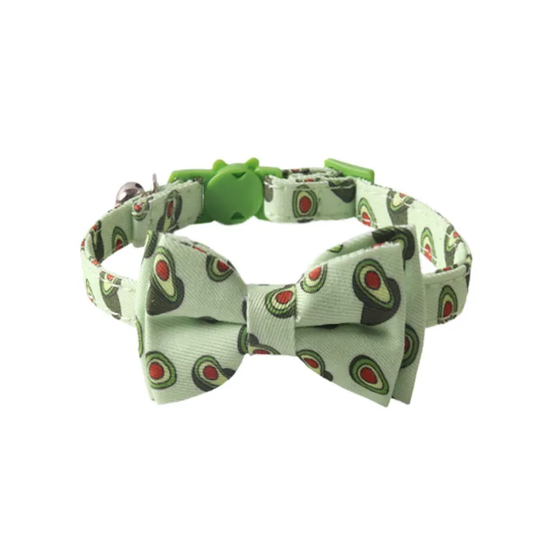 Fruit series pet collar with bell in peach fabric leather, adjustable 1.0x28cm, watermelon bow style