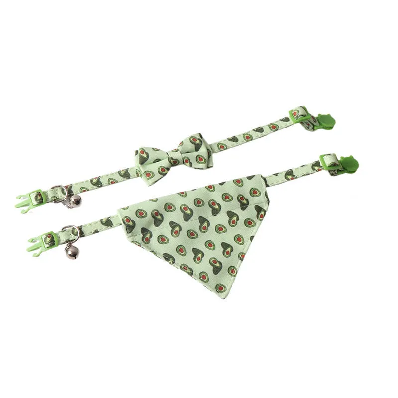 Fruit series pet collar with bell in peach fabric leather, adjustable 1.0x28cm, watermelon bow style