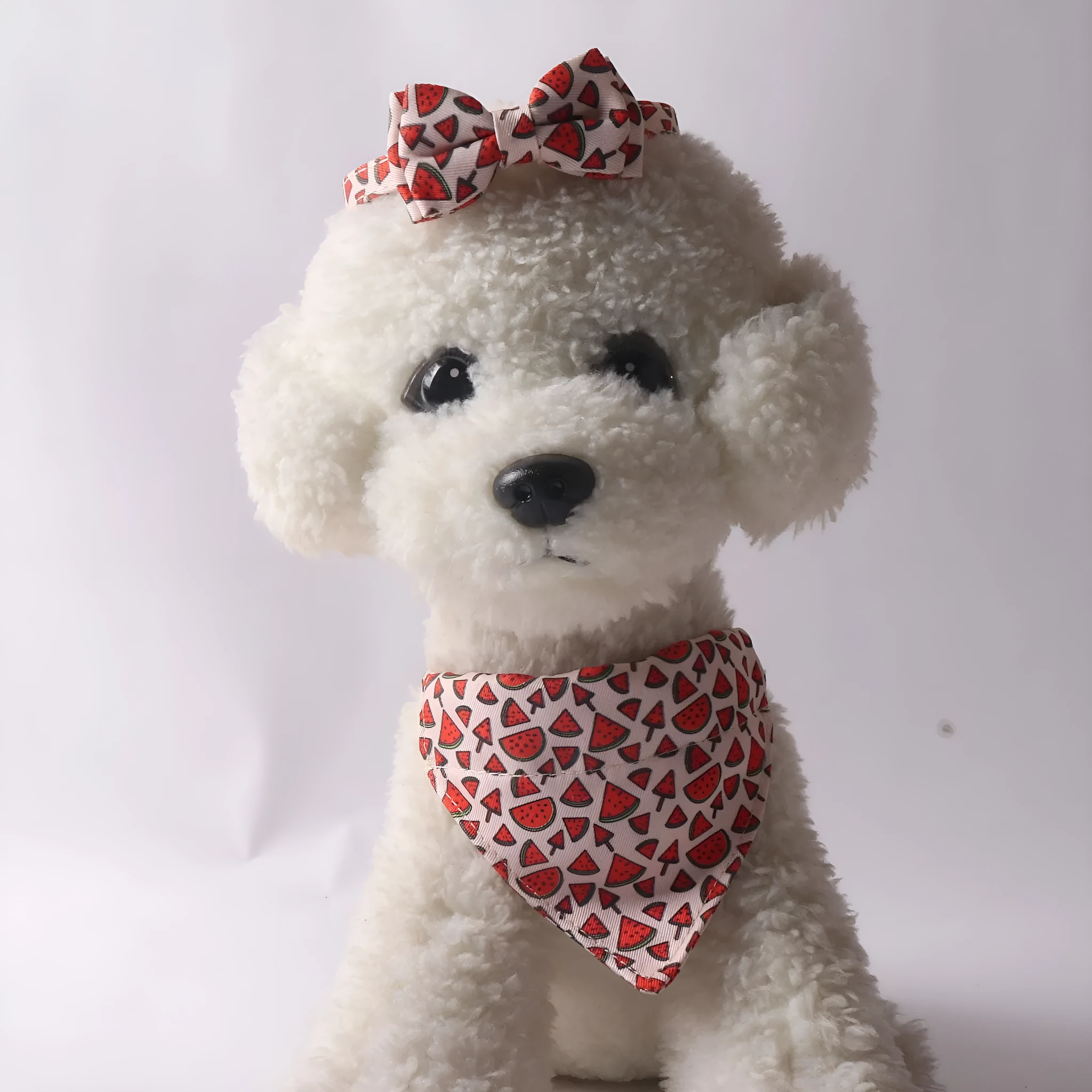 Fruit series pet collar with bell in peach fabric leather, adjustable 1.0x28cm, watermelon bow style