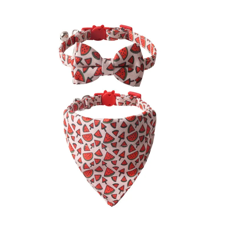 Fruit series pet collar with bell in peach fabric leather, adjustable 1.0x28cm, watermelon bow style