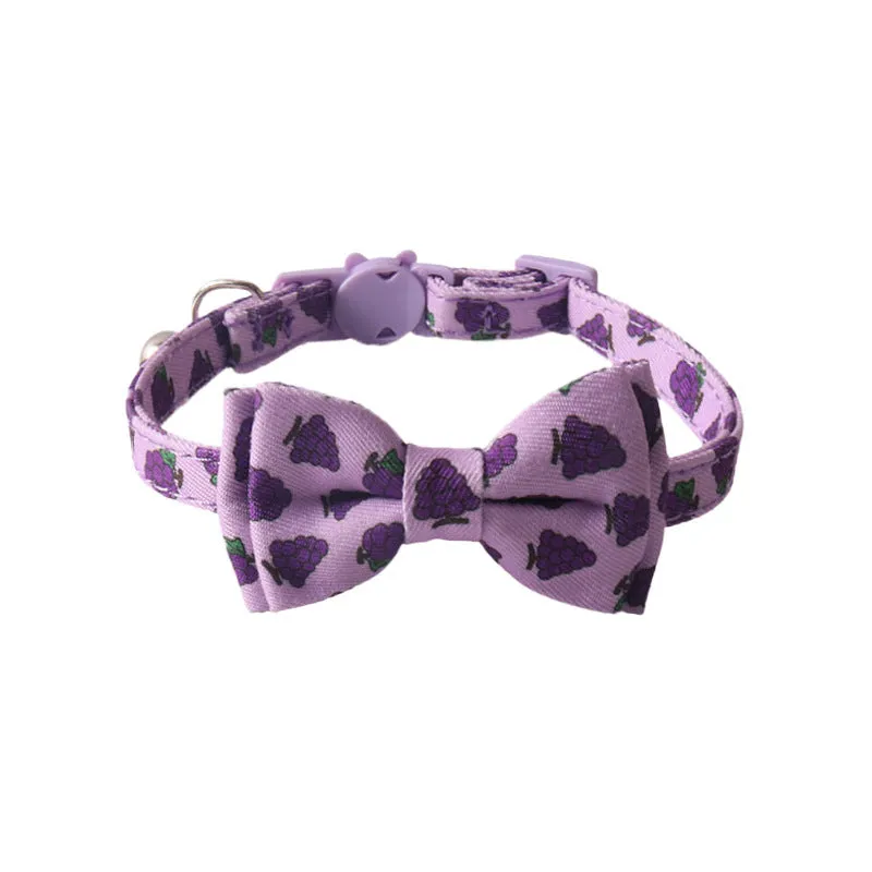 Fruit series pet collar with bell in peach fabric leather, adjustable 1.0x28cm, watermelon bow style