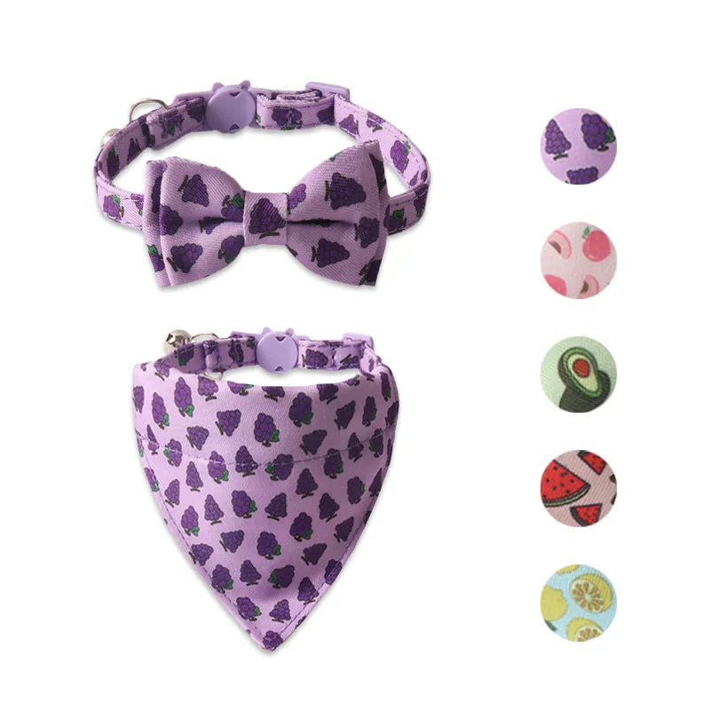 Fruit series pet collar with bell in peach fabric leather, adjustable 1.0x28cm, watermelon bow style