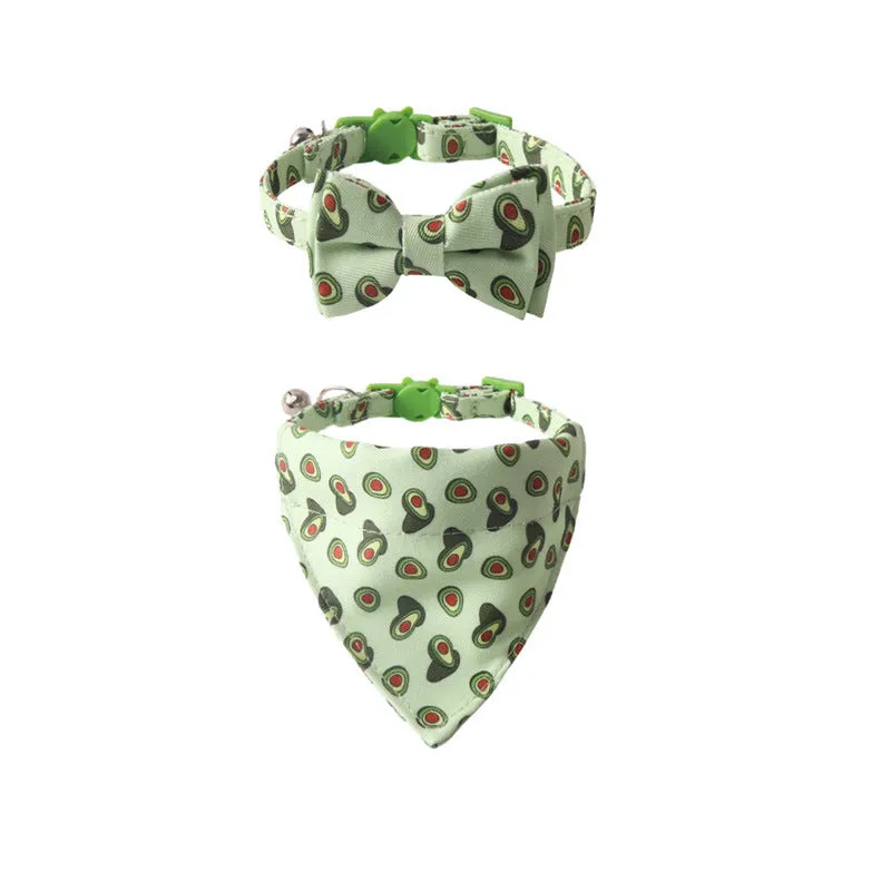 Fruit series pet collar with bell in peach fabric leather, adjustable 1.0x28cm, watermelon bow style