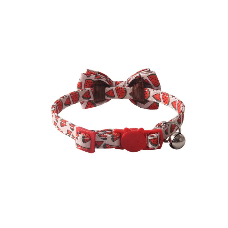 Fruit series pet collar with bell in peach fabric leather, adjustable 1.0x28cm, watermelon bow style