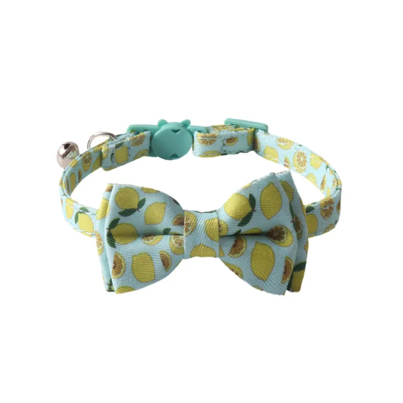 Fruit series pet collar with bell in peach fabric leather, adjustable 1.0x28cm, watermelon bow style