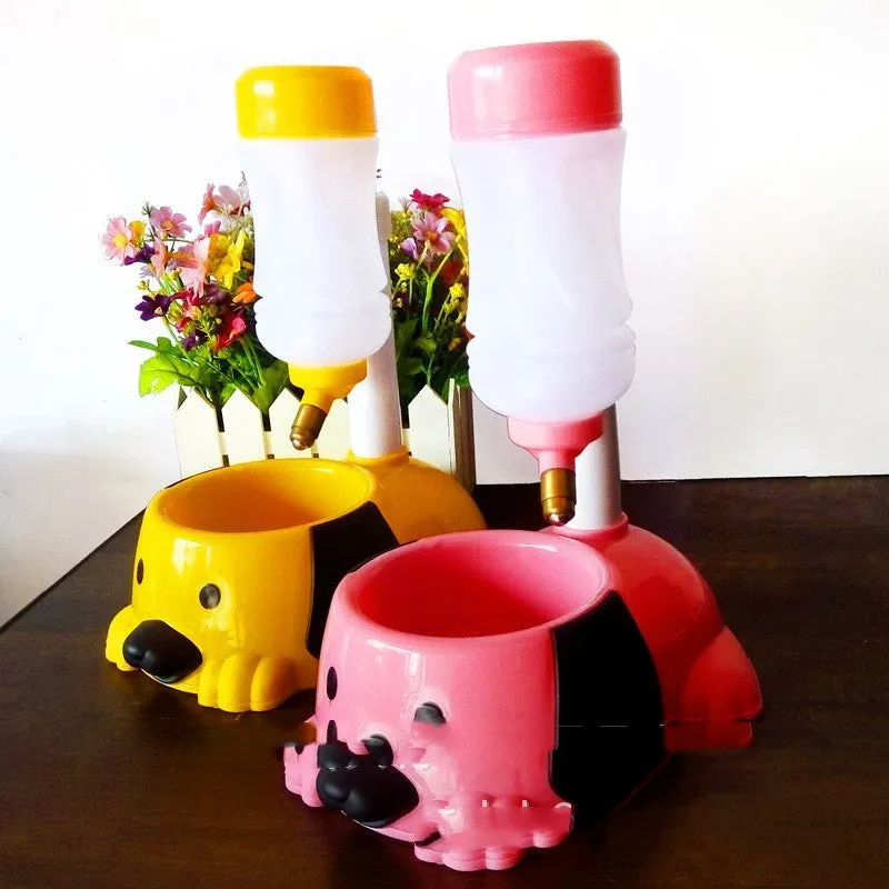 Adjustable-height pet drinking bowl with rod lifting mechanism in blue colour