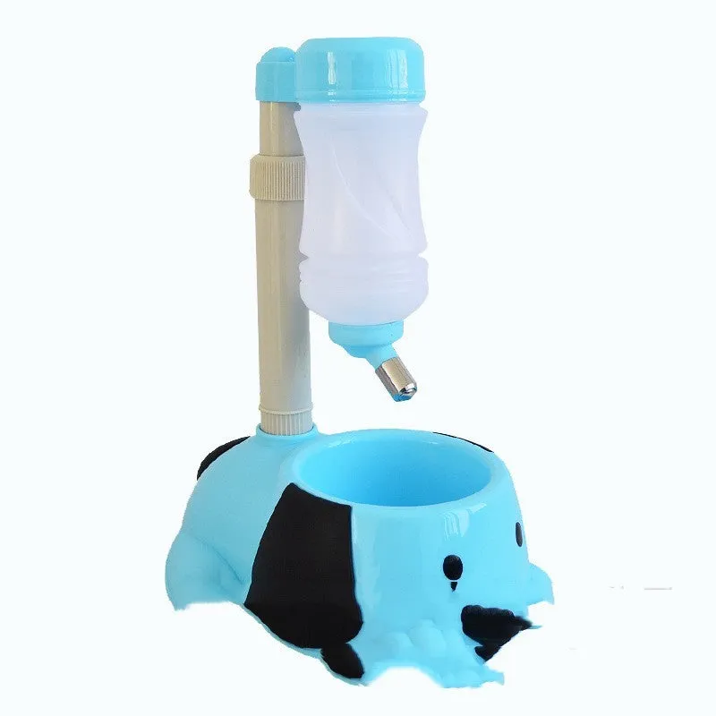 Adjustable-height pet drinking bowl with rod lifting mechanism in blue colour