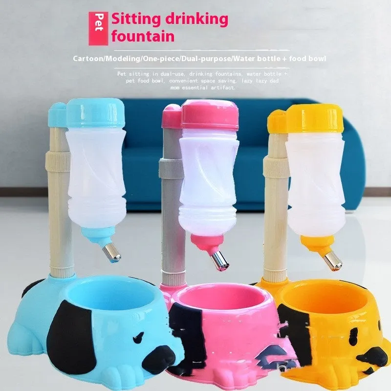 Adjustable-height pet drinking bowl with rod lifting mechanism in blue colour