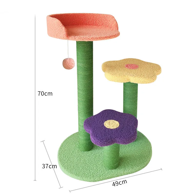 Cat tower with sisal scratching posts, 28 inch stable climbing tree for indoor cats, backrest style