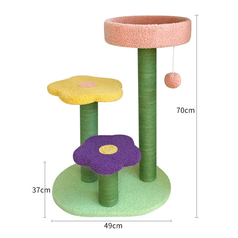Cat tower with sisal scratching posts, 28 inch stable climbing tree for indoor cats, backrest style