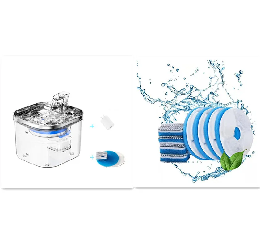 304 stainless steel automatic pet water fountain with 2L capacity and transparent base for multiple pets