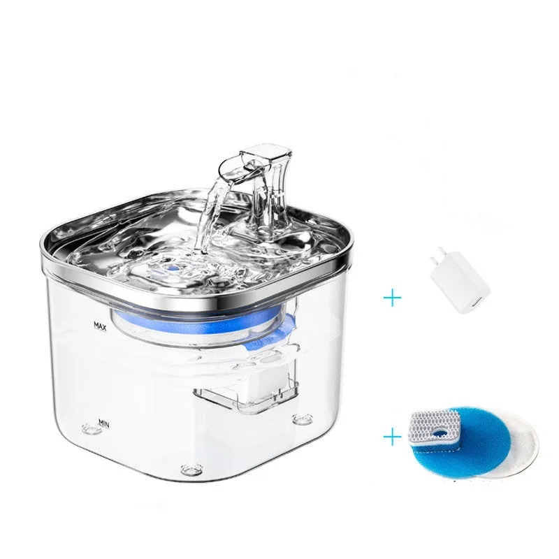 304 stainless steel automatic pet water fountain with 2L capacity and transparent base for multiple pets