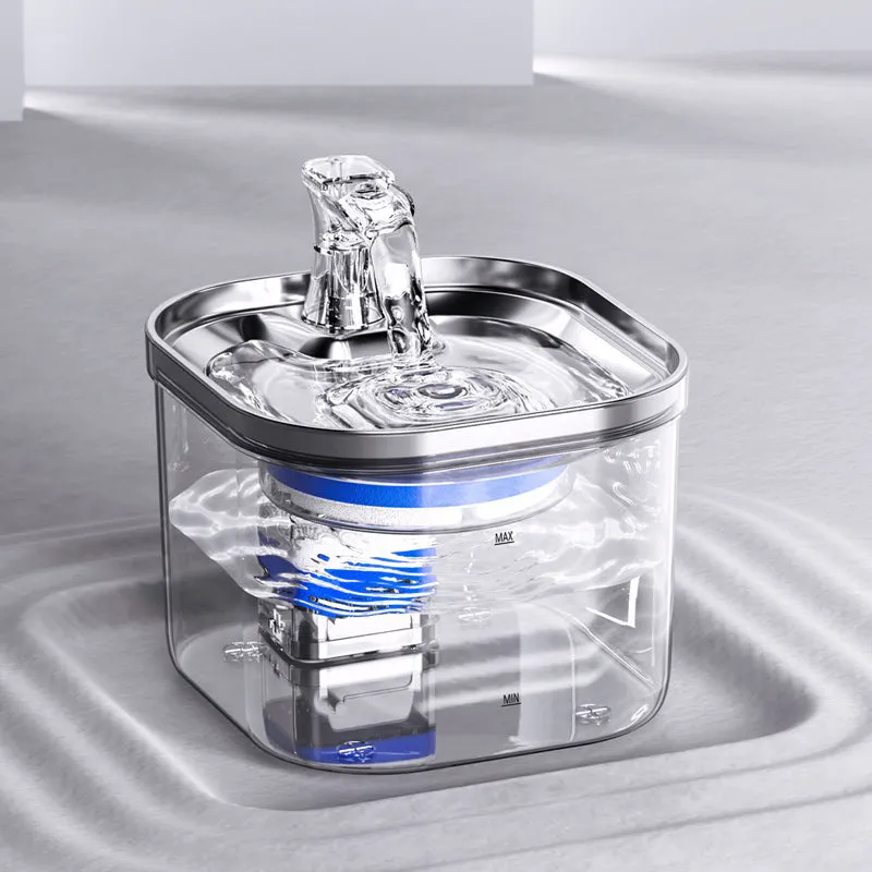 304 stainless steel automatic pet water fountain with 2L capacity and transparent base for multiple pets