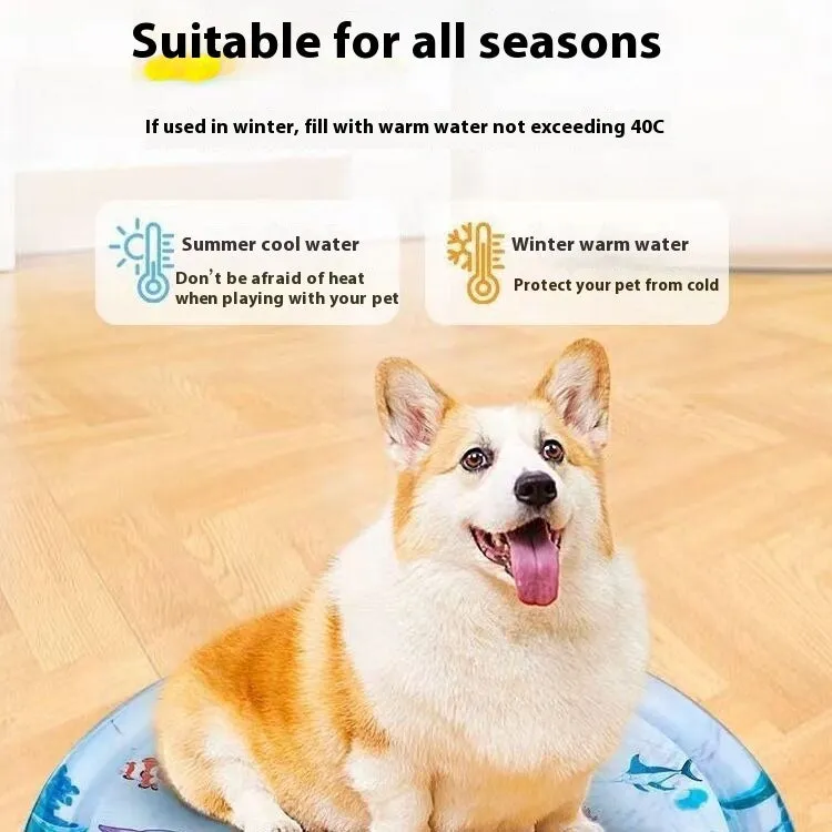 Summer cooling pet water bed cushion PVC inflatable ice pad with fish design for dogs and cats 65cm size