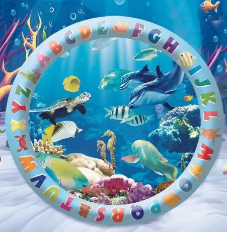 Summer cooling pet water bed cushion PVC inflatable ice pad with fish design for dogs and cats 65cm size