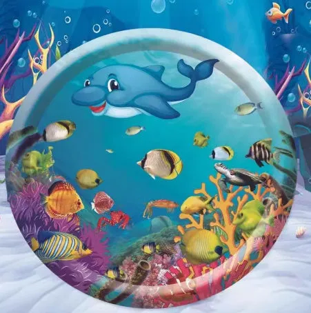 Summer cooling pet water bed cushion PVC inflatable ice pad with fish design for dogs and cats 65cm size