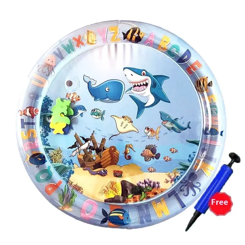 Summer cooling pet water bed cushion PVC inflatable ice pad with fish design for dogs and cats 65cm size